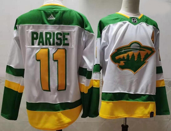 Men Minnesota Wild 11 Zach Parise White 2020 21 Reverse Retro Adidas Jersey