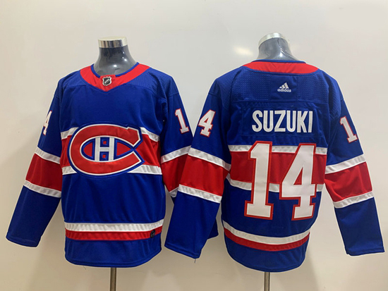 Men Montreal Canadiens 14 Nick Suzuki Blue 2020 21 Reverse Retro Adidas Jersey