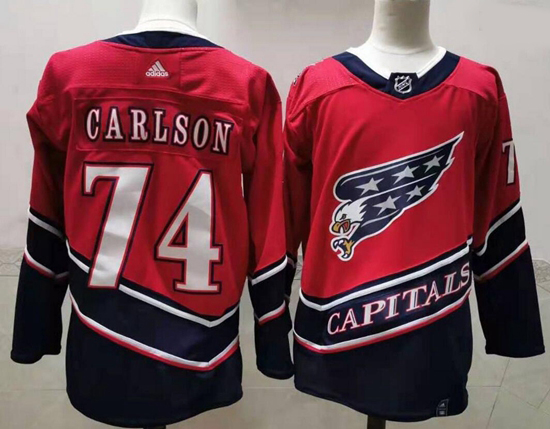 Men Washington Capitals 74 John Carlson Red 2020 21 Reverse Retro Adidas Jersey