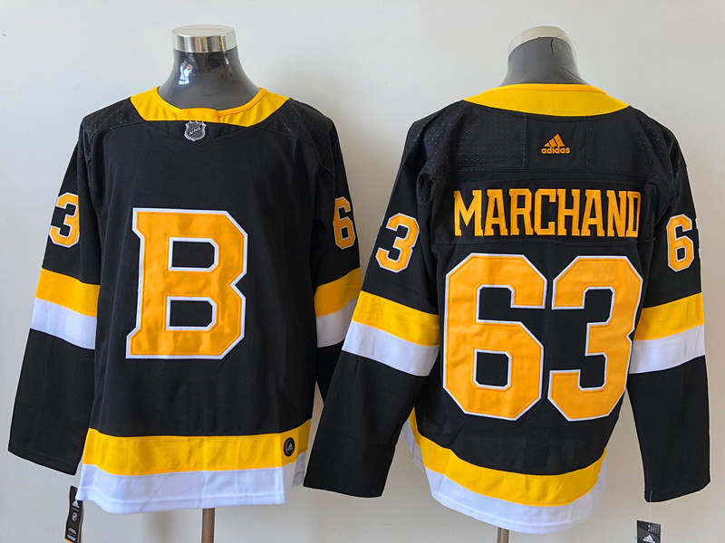 Men Boston Bruins 63 Brad Marchand Black Adidas 2020 21 Reverse Retro Alternate NHL Jersey