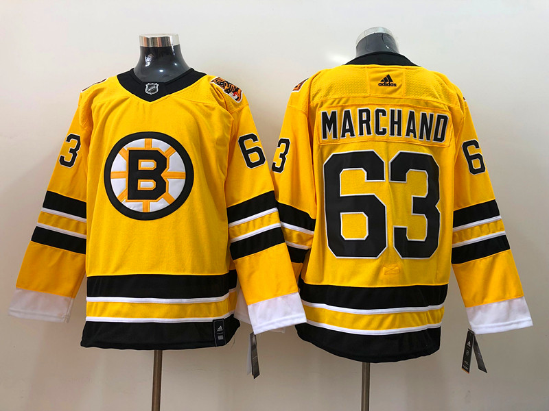 Men Boston Bruins Brad Marchand 63 Yellow 2021 Adidas Stitched NHL Jersey