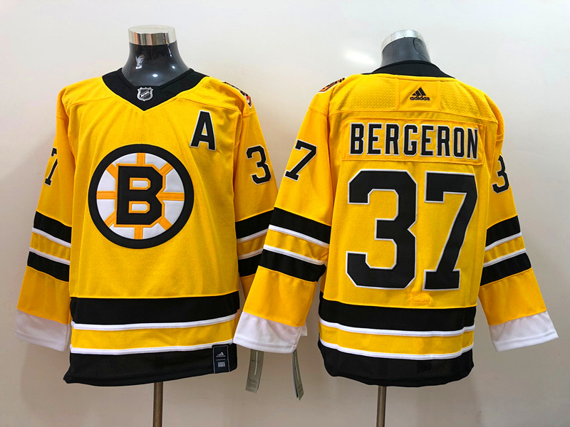 Men Boston Bruins Patrice Bergeron 37 Yellow 2021 Adidas Stitched NHL Jersey