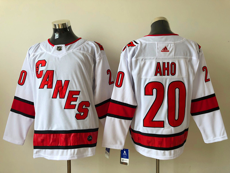 Men Carolina Hurricanes Sebastian Aho 20 White Adidas Reverse Retro Jersey