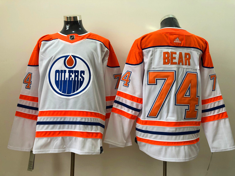 Men Edmonton Oilers Ethan Bear 74 White Orange 2021 Adidas Stitched NHL Jersey