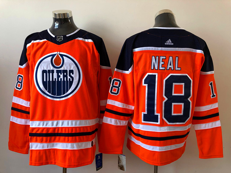 Men Edmonton Oilers James Neal 18 Adidas 2020 21 Orange Reverse Retro Alternate NHL Jersey