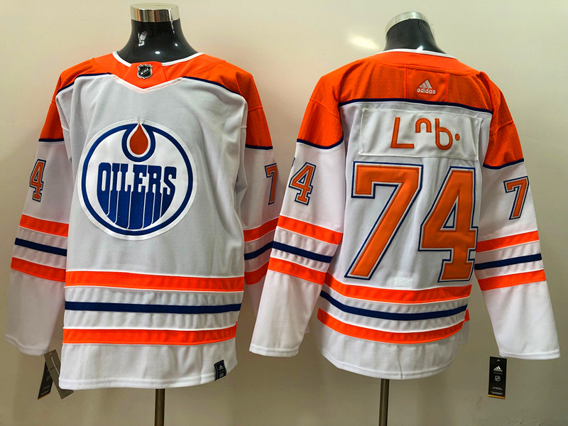 Men Edmonton Oilers L B 74 White Orange 2021 Adidas Stitched NHL Jersey