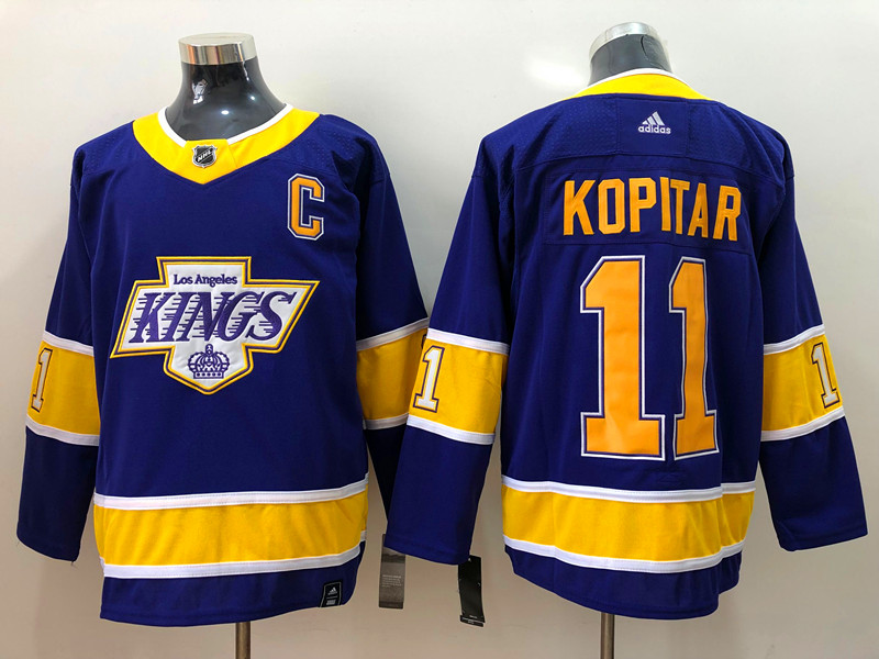 Men Los Angeles Kings 11 Anze Kopitar Purple C Patch Adidas 2020 21 Reverse Retro Alternate NHL Jers