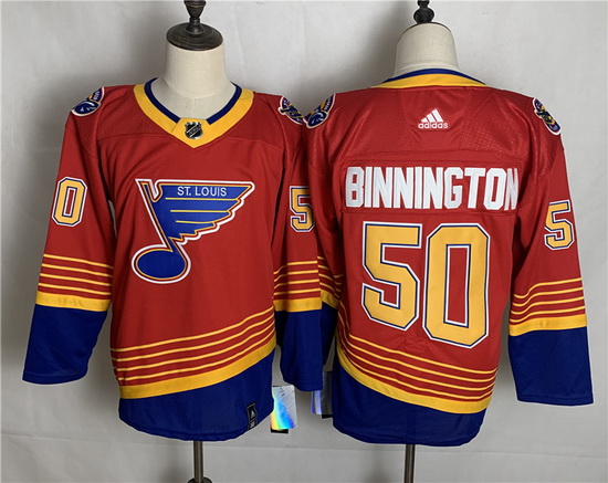 Blues 50 Jordan Binnington Red 2020 21 Reverse Retro Adidas Jersey