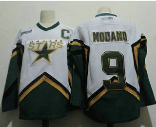 Men Dallas Stars 9 Mike Modano 2005 White CCM Throwback Stitched Vintage Hockey Jersey