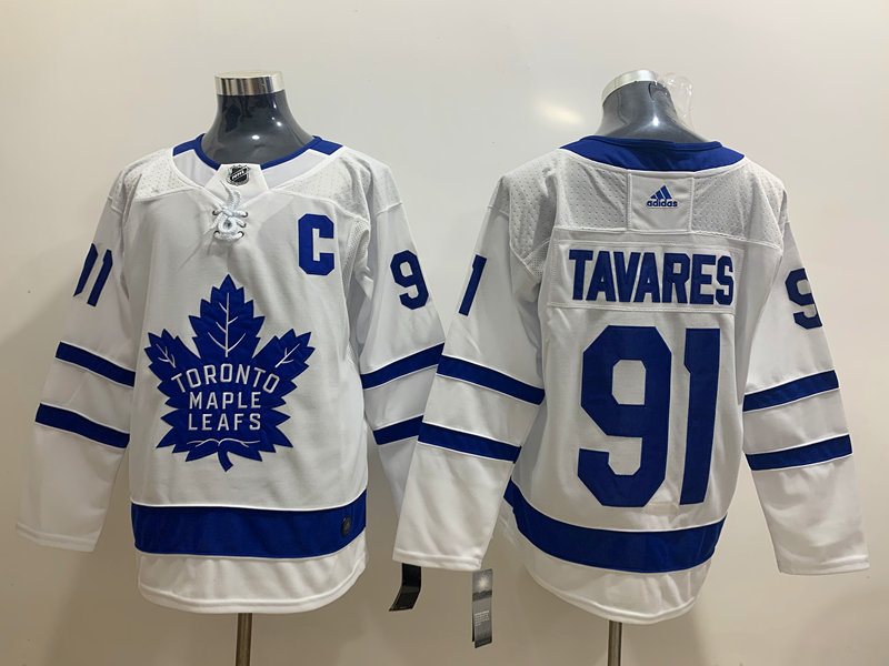 Men Toronto Maple Leafs 91 John Tavares with C Patch White Road 