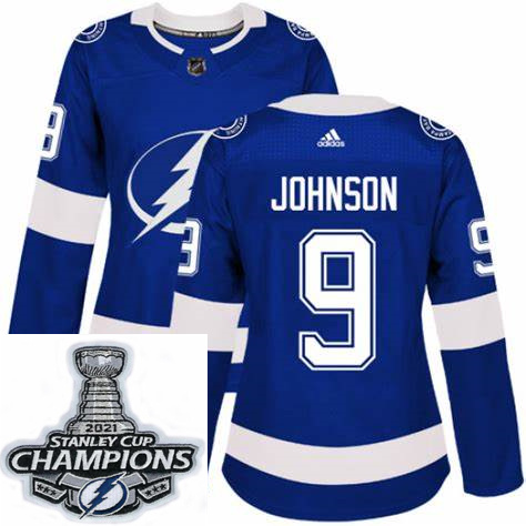 Women Adidas Tampa Bay Lightning 9 Tyler Johnson Premier Royal Blue Home NHL Stitched 2021 Stanley C