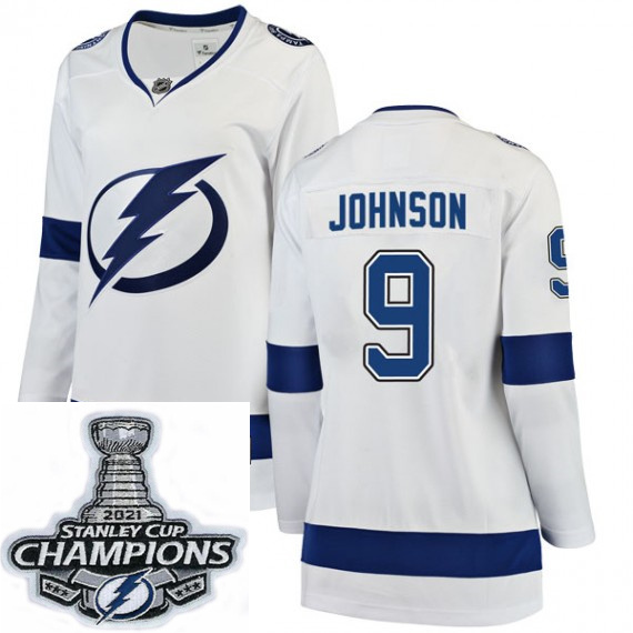 Women Adidas Tampa Bay Lightning 9 Tyler Johnson Premier White Home NHL Stitched 2021 Stanley Cup Ch