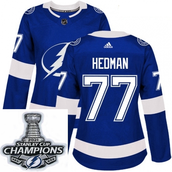 Women Adidas Tampa Bay Lightning 77 Victor Hedman Authentic Royal Blue Home NHL Stitched 2021 Stanle