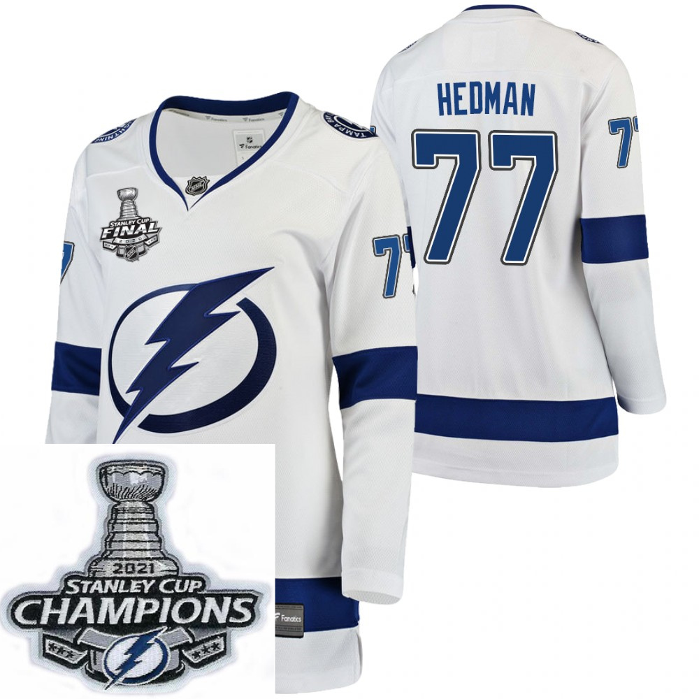 Women Adidas Tampa Bay Lightning 77 Victor Hedman Premier White Home NHL Stitched 2021 Stanley Cup C