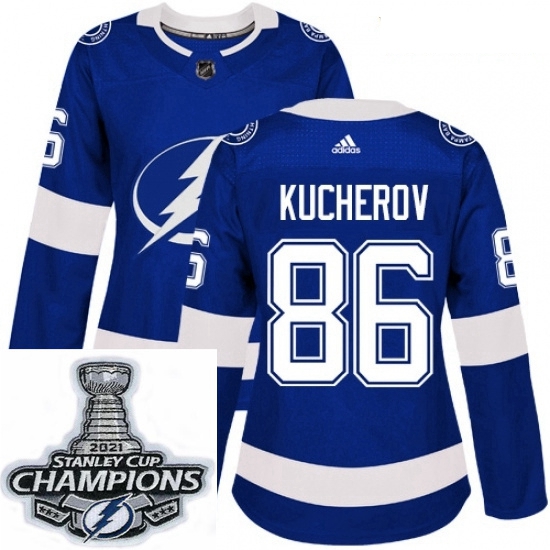 Women Adidas Tampa Bay Lightning 86 Nikita Kucherov Authentic Royal Blue Home NHL Stitched 2021 Stan