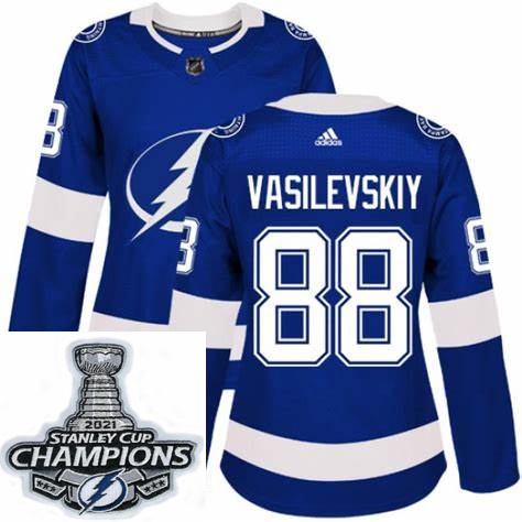 Women Adidas Tampa Bay Lightning 88 Andrei Vasilevskiy Premier Roayl Blue Home NHL Stitched 2021 Sta