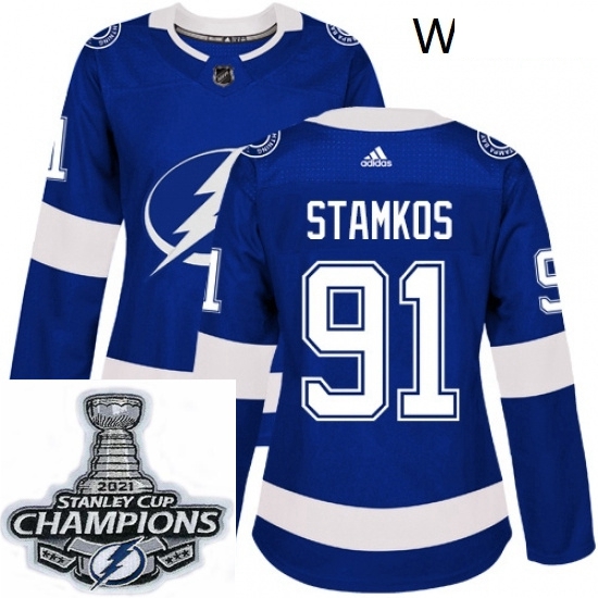 Women Adidas Tampa Bay Lightning 91 Steven Stamkos Authentic Royal Blue Home NHL Stitched 2021 Stanl