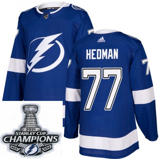 Men Adidas Tampa Bay Lightning 77 Victor Hedman Premier Royal Bl