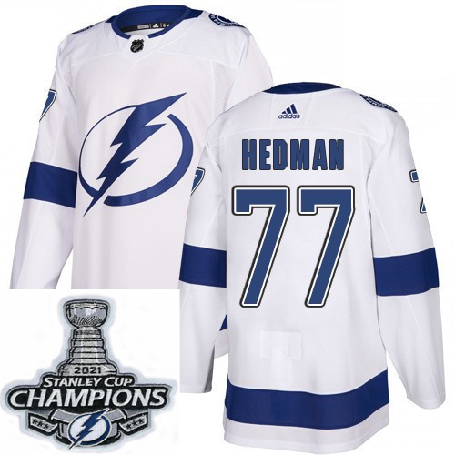 Men Adidas Tampa Bay Lightning 77 Victor Hedman Premier White Home NHL Stitched 2021 Stanley Cup Cha