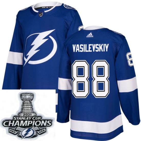 Men Adidas Tampa Bay Lightning 88 Andrei Vasilevskiy Premier Roayl Blue Home NHL Stitched 2021 Stanl