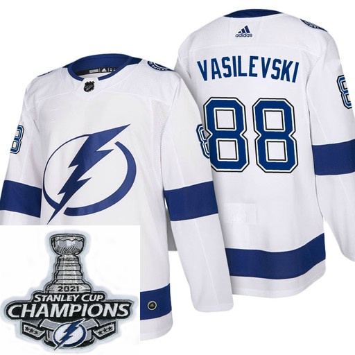 Men Adidas Tampa Bay Lightning 88 Andrei Vasilevskiy Premier White Home NHL Stitched 2021 Stanley Cu