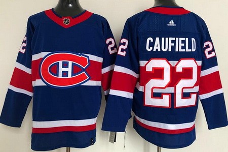 Men Montreal Canadiens 22 Cole Caufield Blue 2021 Reverse Retro Stitched NHL Jersey