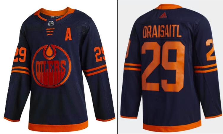 Men Adidas Edmonton Oilers Leon Draisaitl Navy 50th Anniversary Adidas Jersey A patch