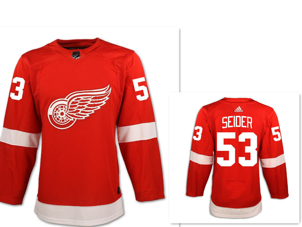 Men Detroit Red Wings 53 Moritz Seider Red Home Hockey Stitched NHL Jersey