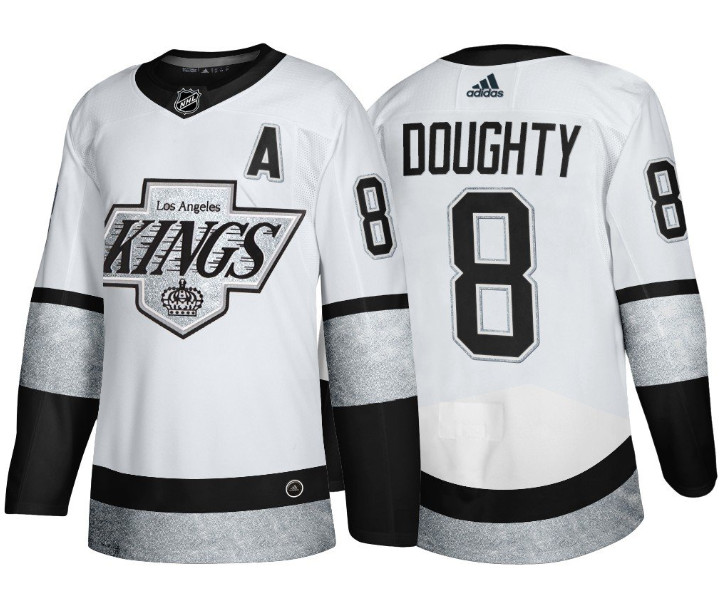 Men Los Angeles Kings 8 Drew Doughty White Throwback Stitched Jersey