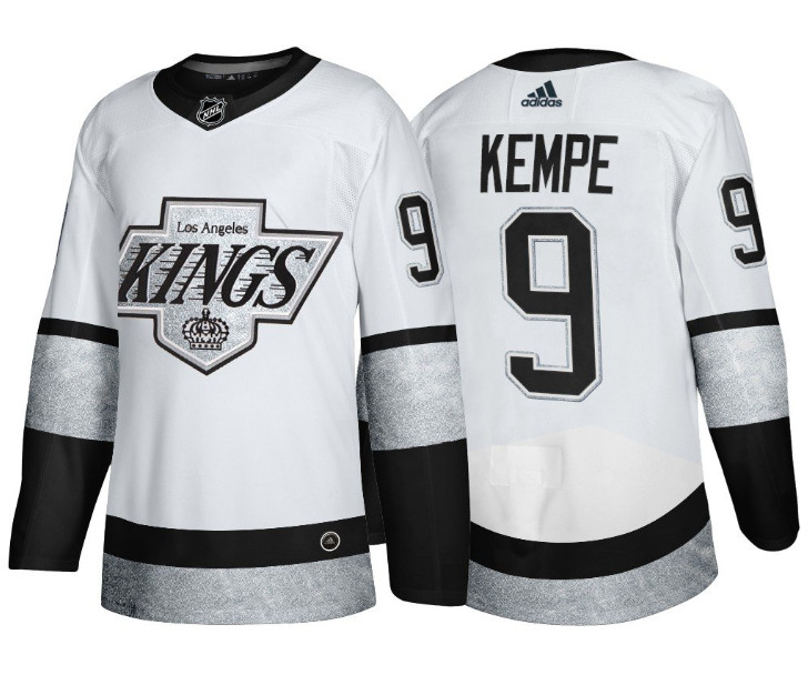Men Los Angeles Kings 9 Adrian Kempe White Throwback Stitched Je