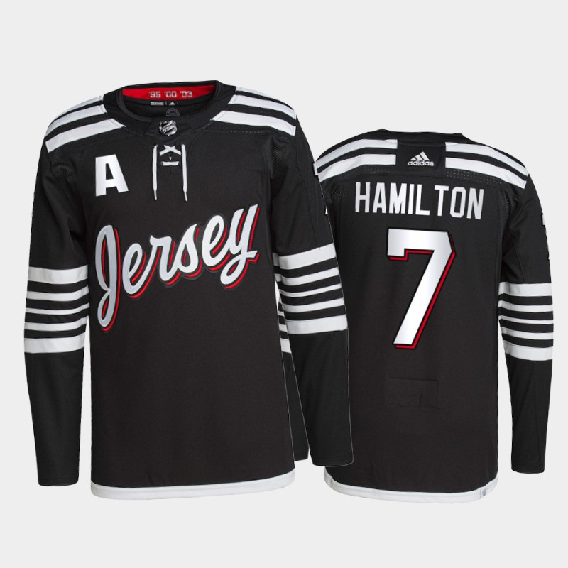 Men New Jersey Devils 7 Dougie Hamilton 2021 2022 Black Stitched