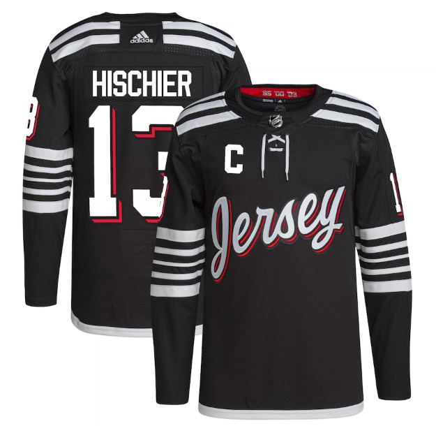 Men New Jersey Devils 13 Nico Hischier 2021 2022 Black Stitched Jersey