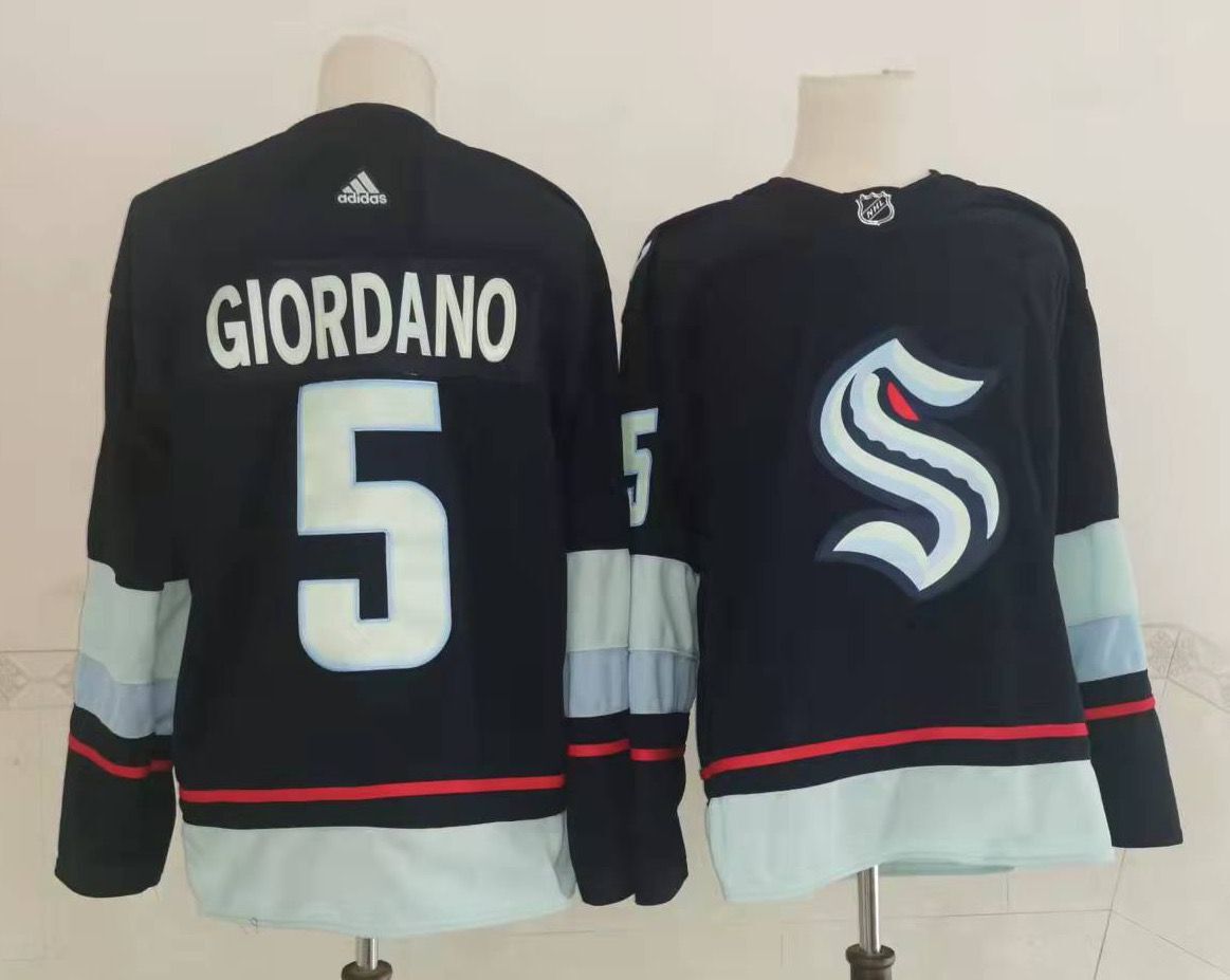 Men Seattle Kraken 5 Mark Giordano Navy Blue Adidas Stitched NHL Jersey