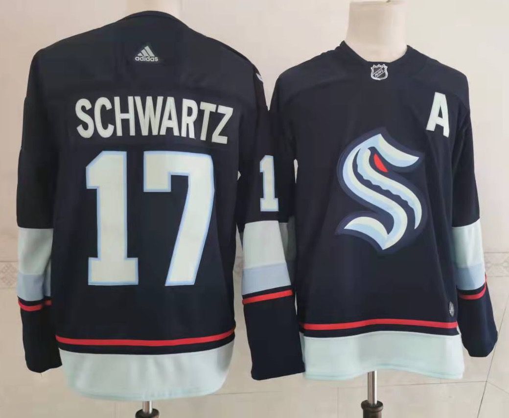 Men Seattle Kraken 17 Jaden Schwartz Navy Blue Adidas Stitched NHL Jersey