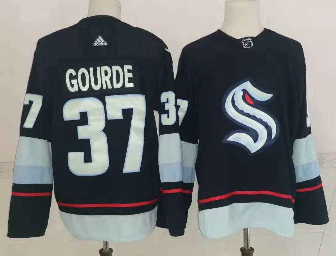 Men Seattle Kraken 37 Yanni Gourde Navy Blue Adidas Stitched NHL Jersey