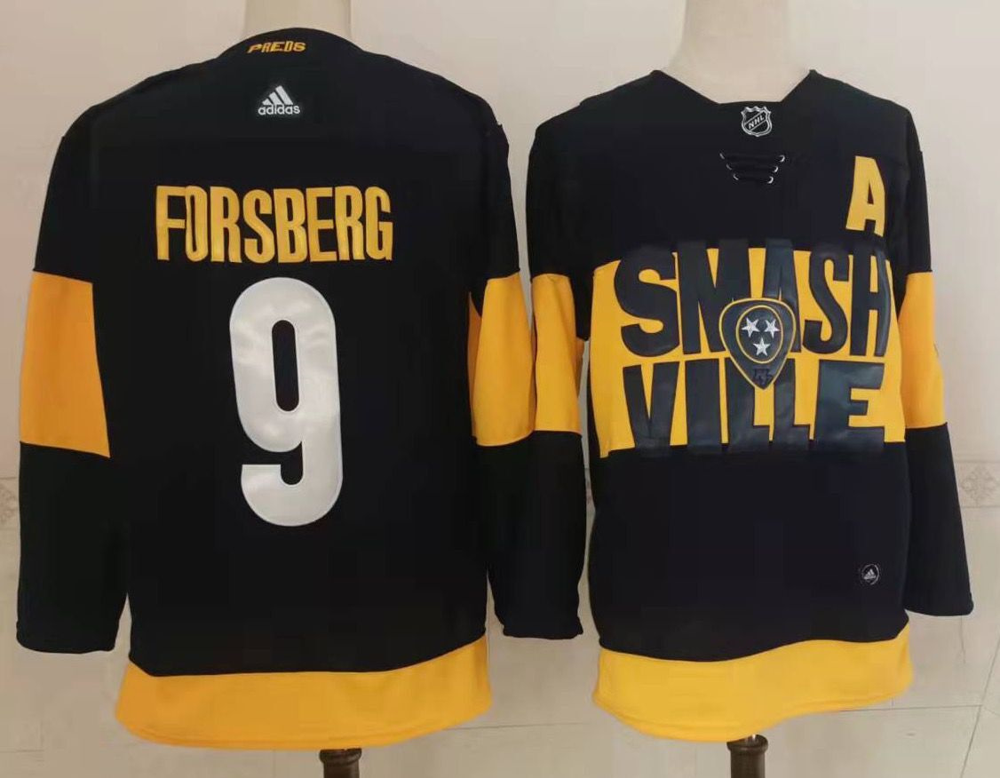 Men Nashville Predators 9 Filip Forsberg Black 2022 Stadium Series adidas Stitched NHL Jersey