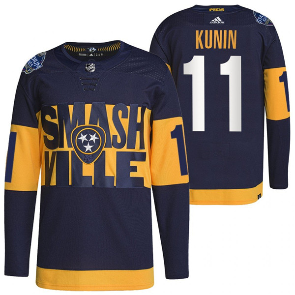 Men Nashville Predators 11 Luke Kunin 2022 Navy Stadium Series B