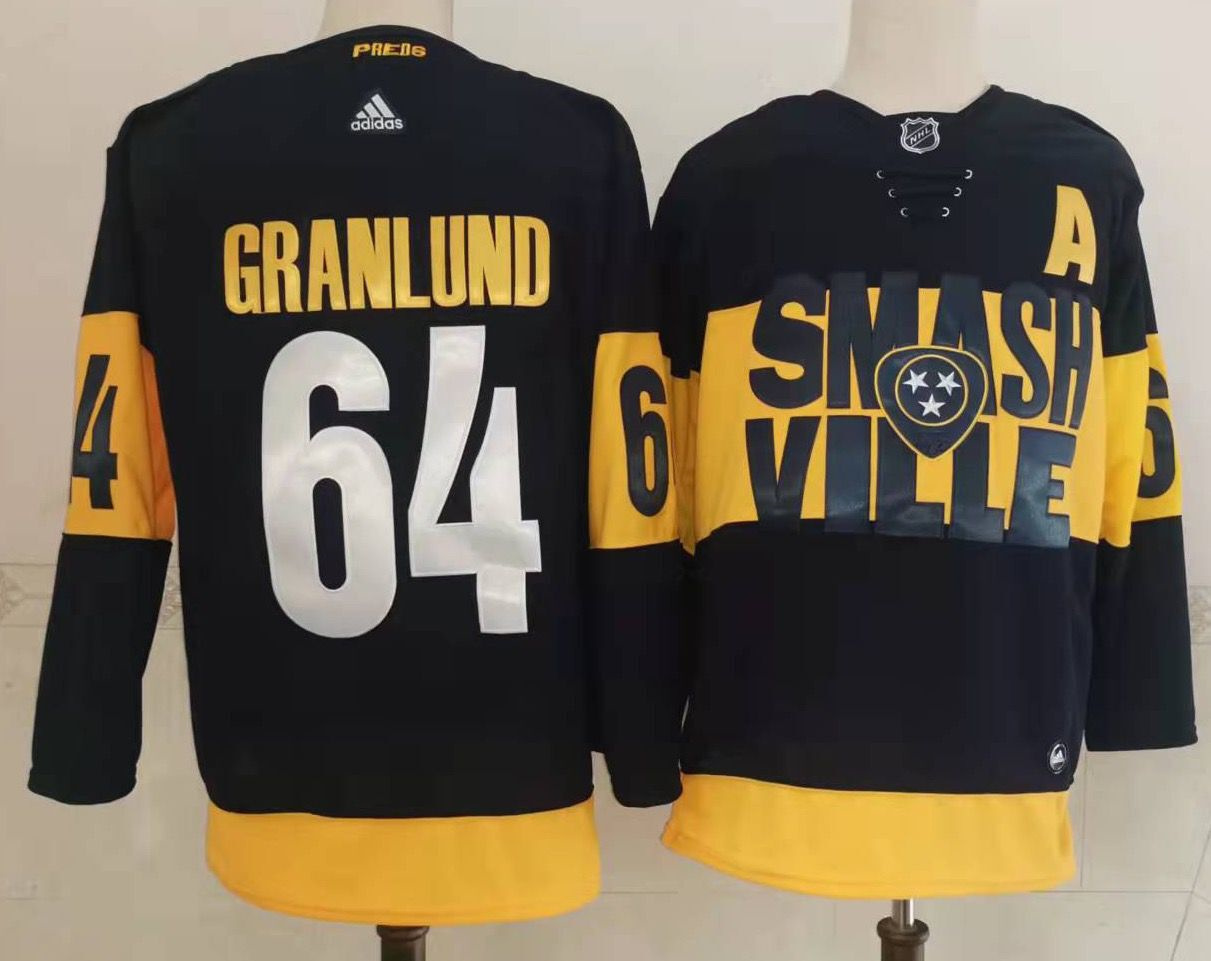 Men Nashville Predators 64 Mikael Granlund Black 2022 Stadium Series adidas Stitched NHL Jersey