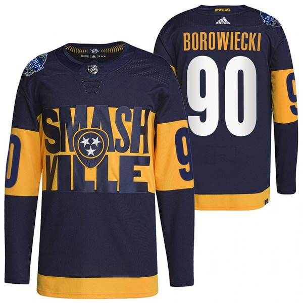 Men Nashville Predators 90 Mark Borowiecki 2022 Navy Stadium Ser