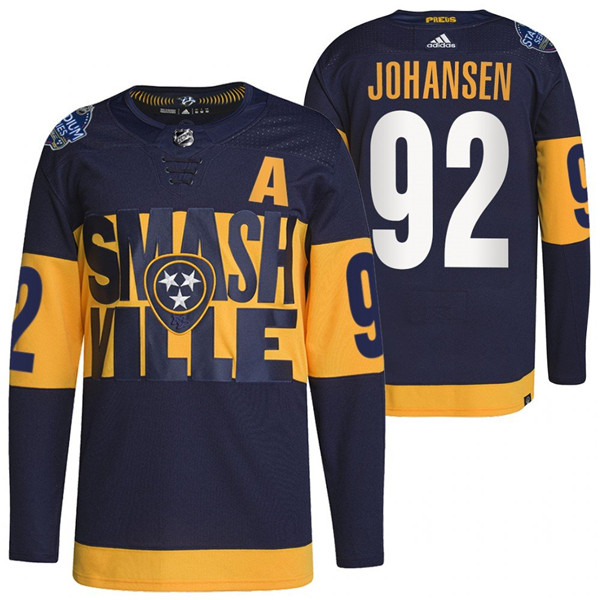 Men Nashville Predators 92 Ryan Johansen 2022 Navy Stadium Serie