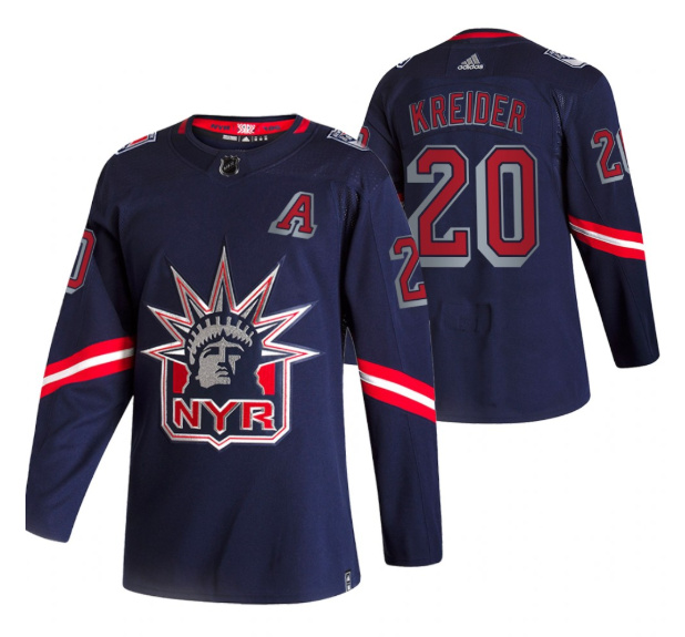 Men New York Rangers 20 Chris Kreider 2021 Navy Reverse Retro Stitched Jersey