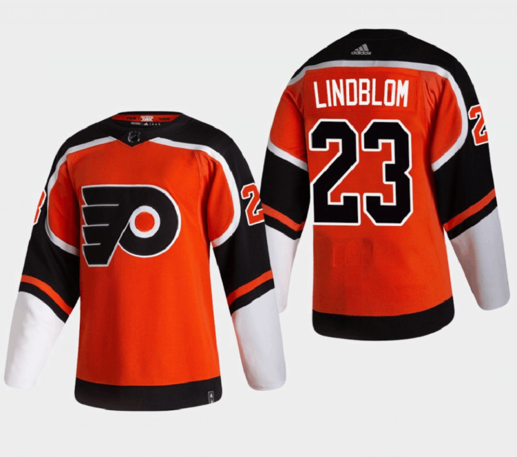 Men Philadelphia Flyers 23 Oskar Lindblom 2021 Orange Reverse Retro Stitched Jersey