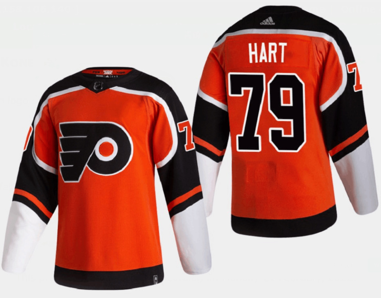 Men Philadelphia Flyers 79 Carter Hart 2021 Orange Reverse Retro Stitched Jersey