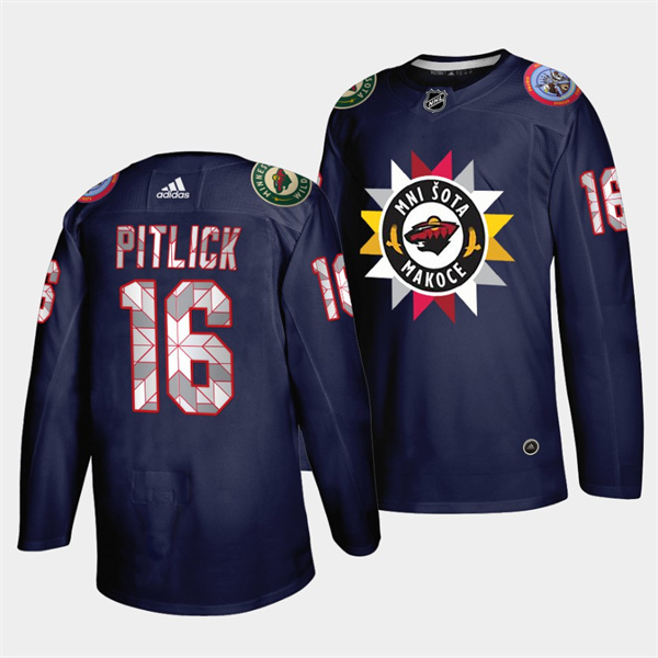 Men Minnesota Wild 16 Rem Pitlick 2021 22 Navy Native American H