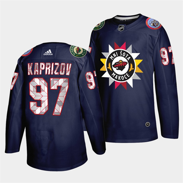 Men Minnesota Wild 97 Kirill Kaprizov 2021 22 Navy Native American Heritage Day Stitched Jersey