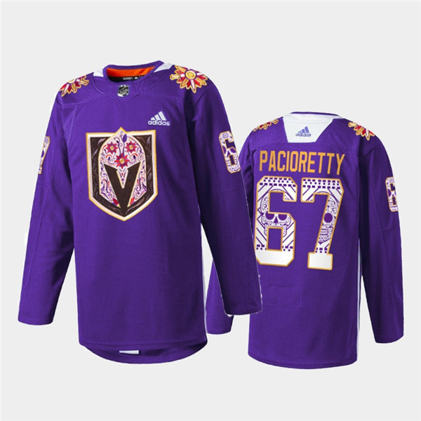 Men Vegas Golden Knights 67 Max Pacioretty Purple Hispanic Heritage Warmup Stitched Jersey