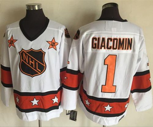 1972-81 NHL All-Star #1 Eddie Giacomin White CCM Throwback Stitched Vintage Hockey Jersey