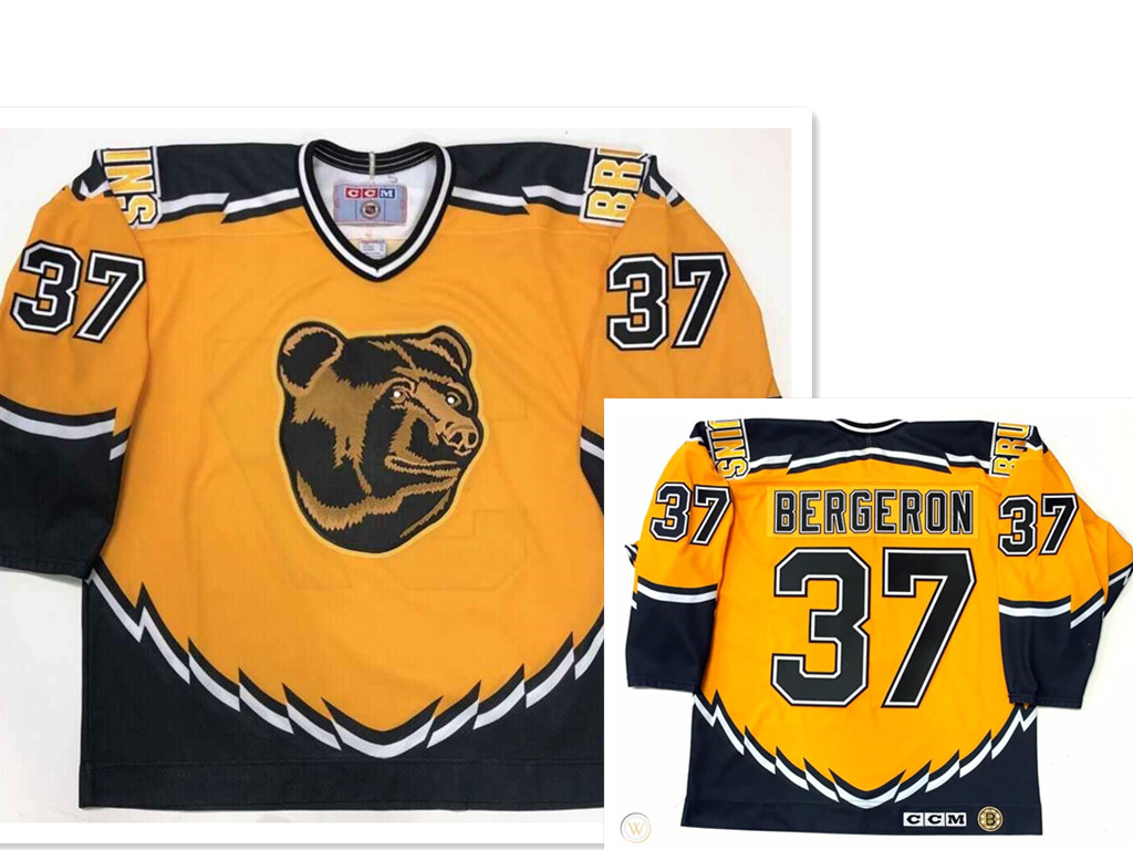 Men's Boston Bruins #37 Patrice Bergeron Yellow 2019 CCM NHL jer