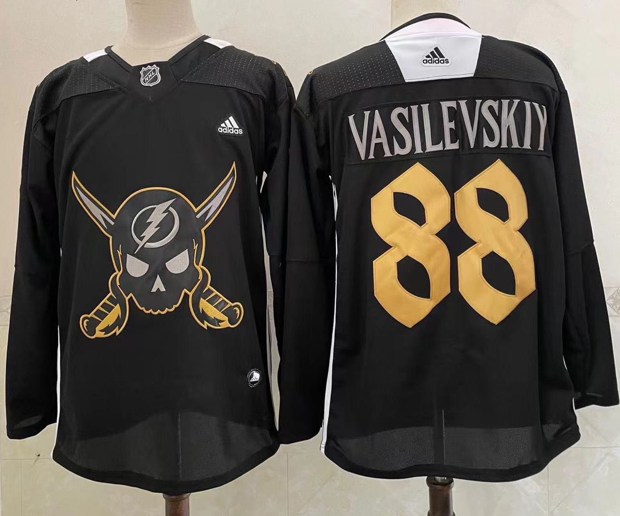 Men's Tampa Bay Lightning #88 Andrei Vasilevskiy Black Pirate Th