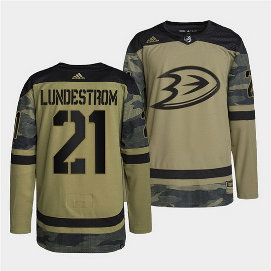 Men Anaheim Ducks 21 Isac Lundestrom 2022 Camo Military Apprecia